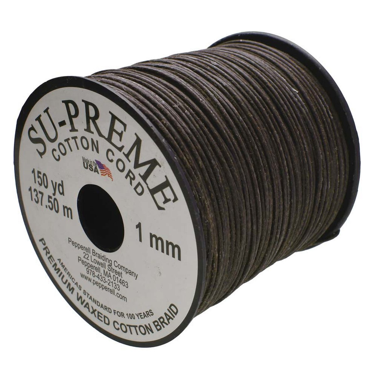 Tony's Brown 1mm Waxed Cotton Cord - 150 Yard Reel