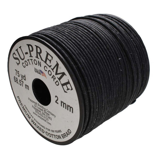 Tony’s Black 2mm Waxed Cotton Cord – 75 Yard Reel