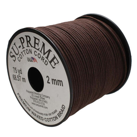 Tony's Brown 2mm Waxed Cotton Cord – 75 Yard Reel