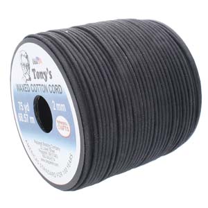 Black 2mm Waxed Cotton Cord – Per Meter