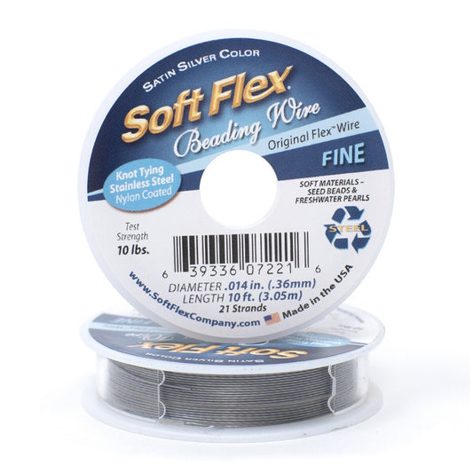 Soft Flex Beading Wire - Satin Silver - 10ft Spool - 10lb Break Strength - Knottable!