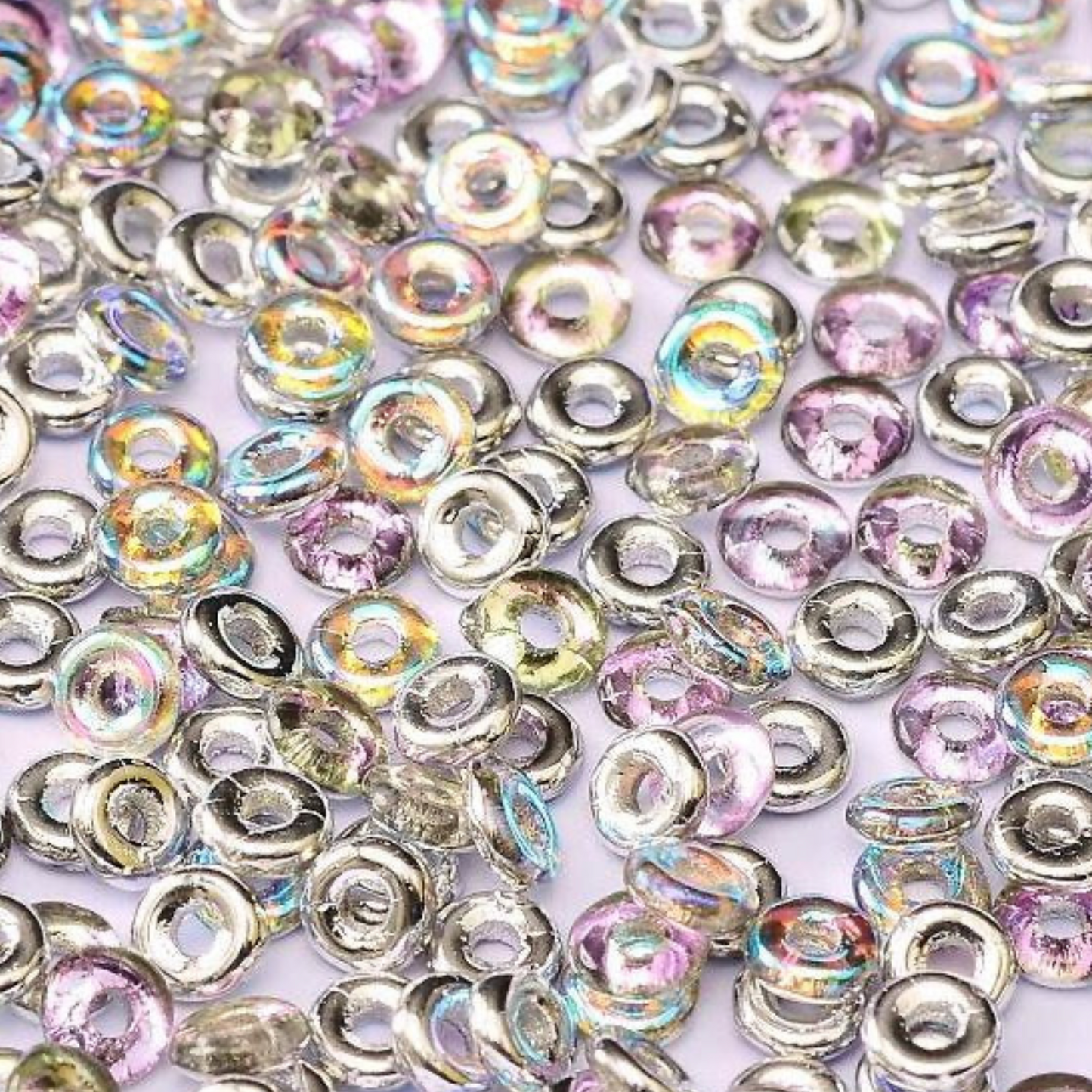 O Beads 3.8x1mm – 5g Bag – Crystal Silver Rainbow