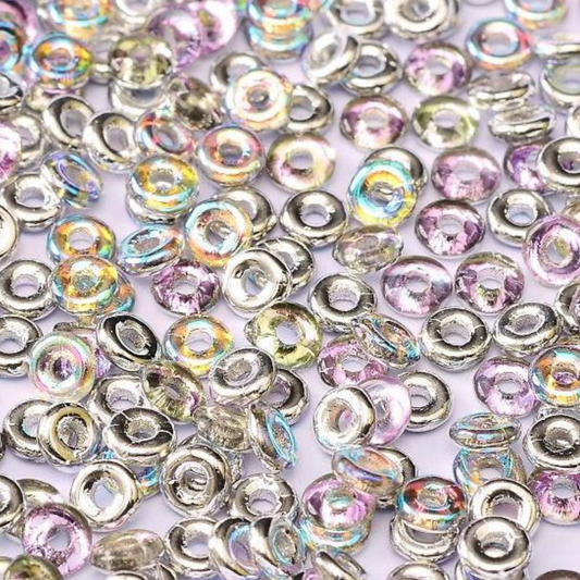 O Beads 3.8x1mm – 5g Bag – Crystal Silver Rainbow
