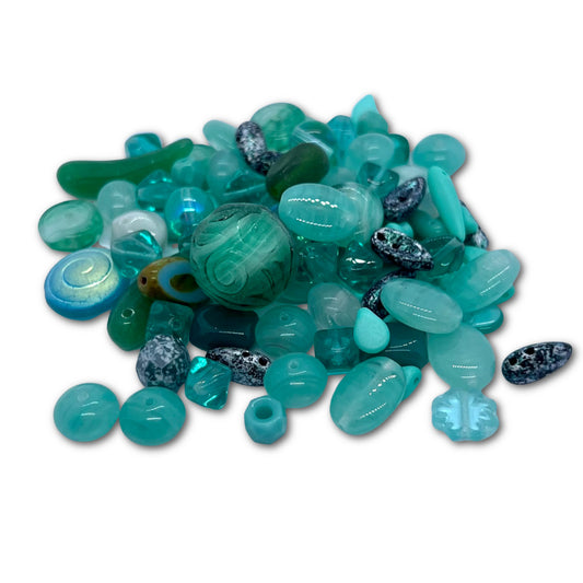 Preciosa Pressed Glass Sea Green Mix - Approx 50g