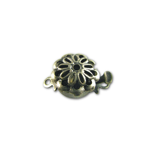 Round Filigree Box Clasp 13x9mm - Antique Silver - Pack of 10