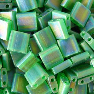 Miyuki Tila Beads - 5g Bag - Matte Transparent Green AB