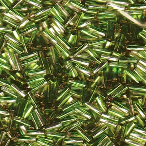 6x2mm Twisted Miyuki Bugle Beads 10g – Silver Lined Clear Olive