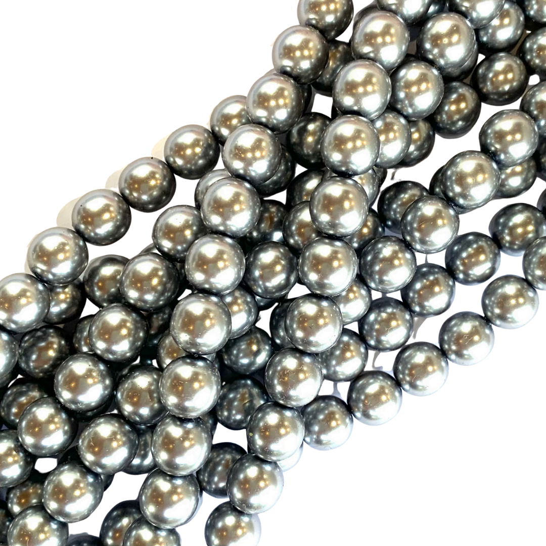 10mm Czech Round Glass Pearl Strand of 20 – 70484 – Silver