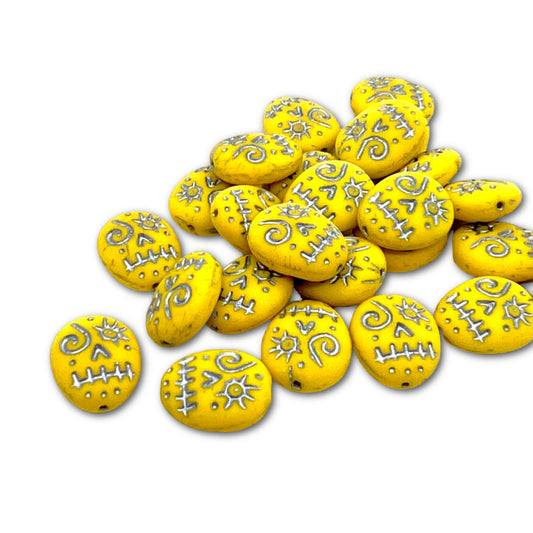 16x13mm Czech Glass Zombie Beads - Pack of 5 - Daffodil Yellow