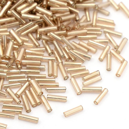 6x1.8mm FGB Silver Lined Bugle Beads - 10g - Pale Gold