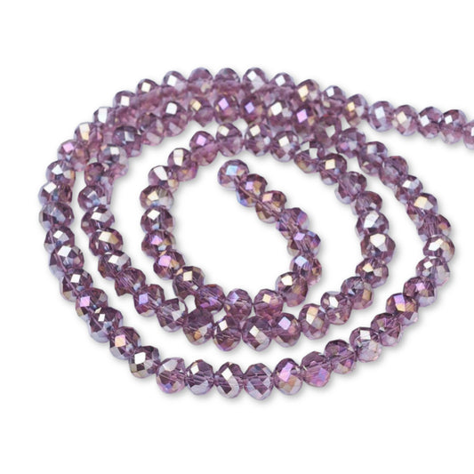 6x5mm Crystal Rondelle Bead Strand – Approx 70 Beads – Pale Amethyst AB