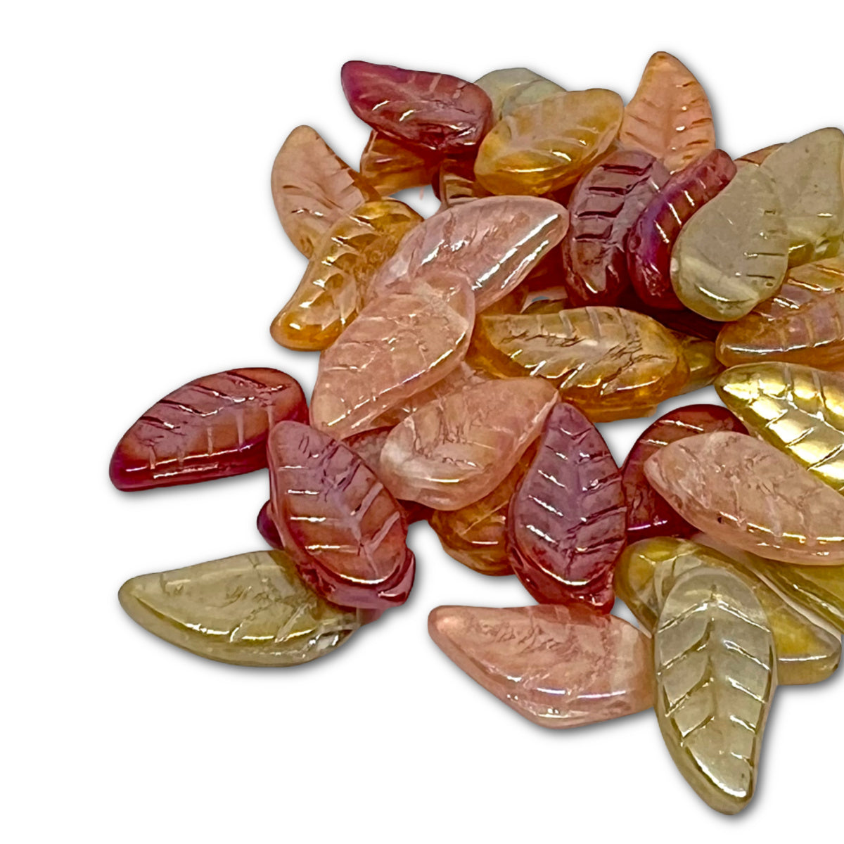 Indian Glass Leaf Bead Mix 18x8mm - Approx 40 - Autumn