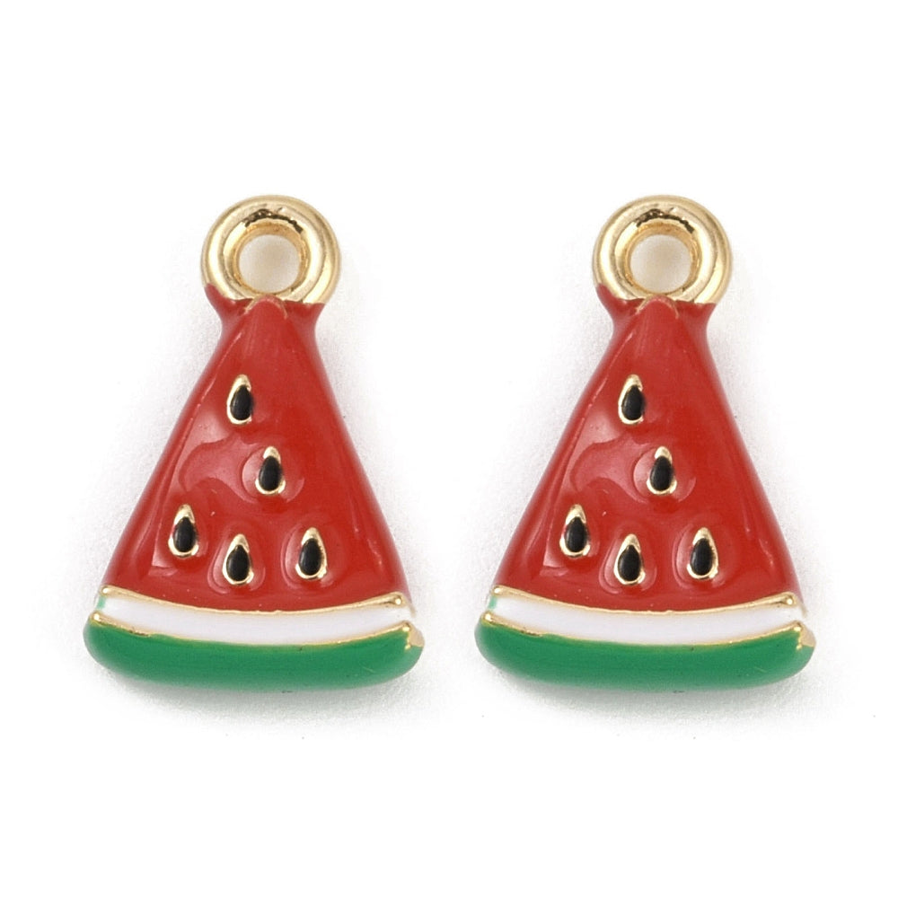 Gold Plated Enamel Watermelon Charm - Double Sided - 15x10mm - Pack of 2