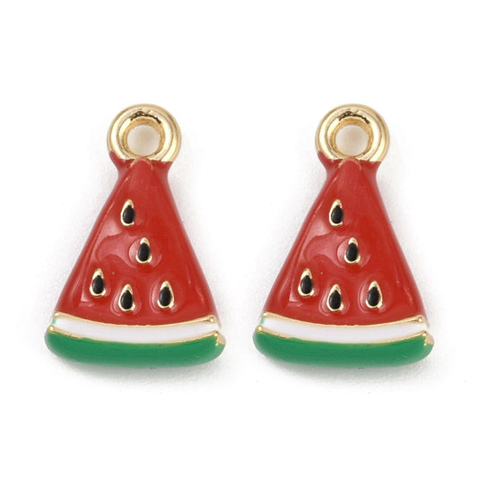 Gold Plated Enamel Watermelon Charm - Double Sided - 15x10mm - Pack of 2