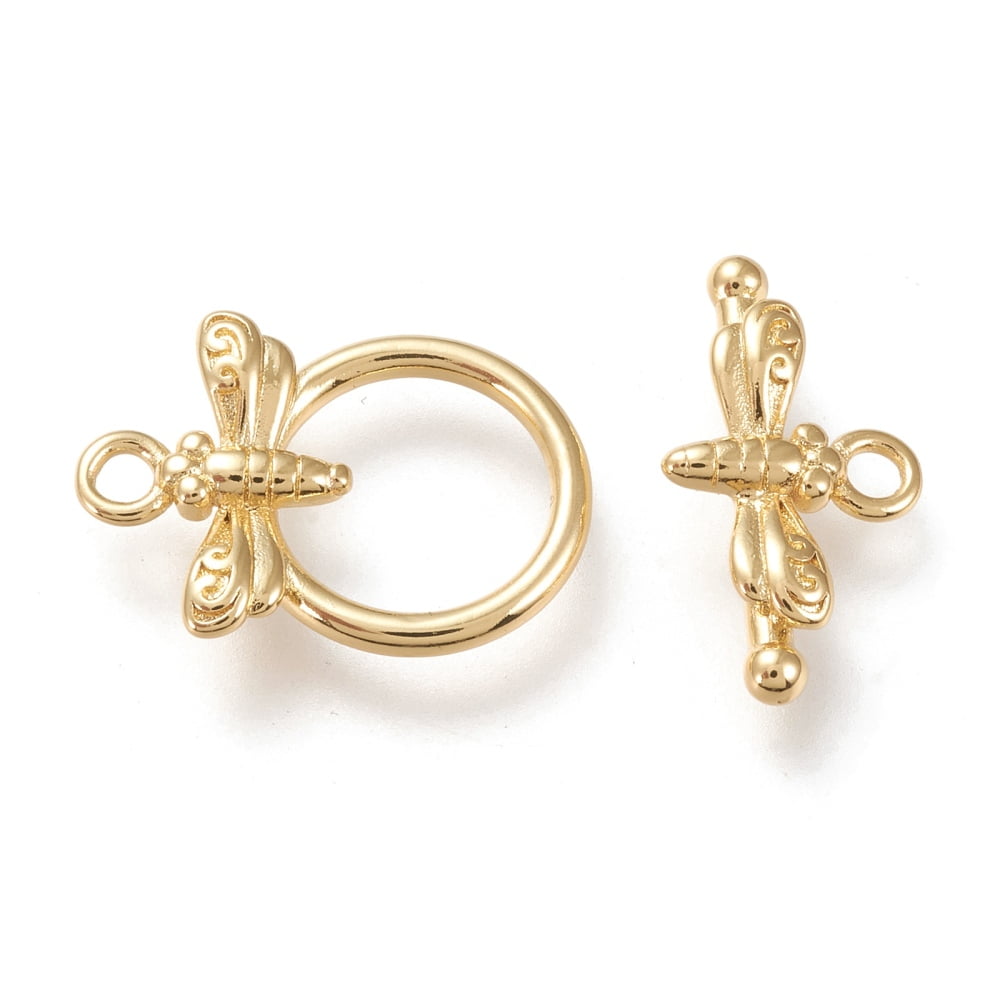 18k Gold Plated Small Round Toggle with dragonfly detail
