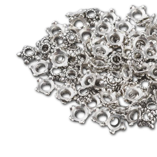 Antique Silver Bali Style Bead Cap 6mm - Pack of 30