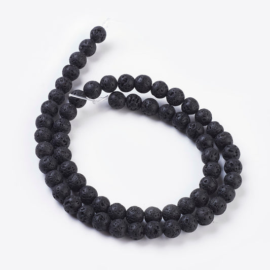 6mm Black Lava Rock Beads - Approx 60 Beads