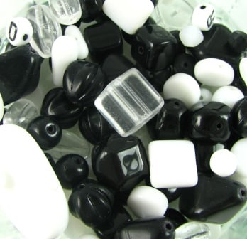 Preciosa Pressed Glass Black and White Mix - Approx  50g