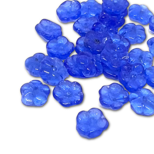 Indian Glass Flower Beads - 9mm - Approx 30 - Sky Blue