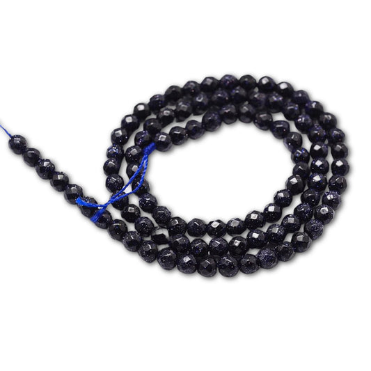 6mm Blue Goldstone Faceted Round Bead Strand - Approx 60 Beads