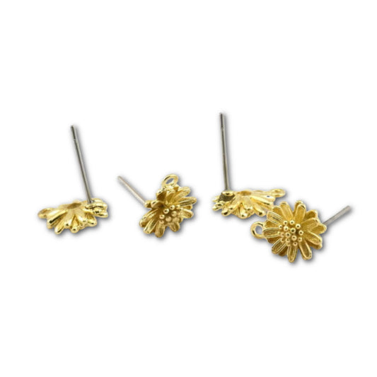 Raw Brass Daisy Flower Stud Earrings with Loop - Priced Per Pair