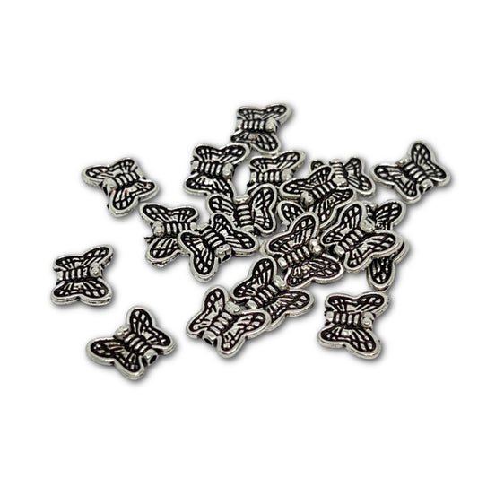 Silver Plated Butterfly Beads - 9x10mm - Pack of 20