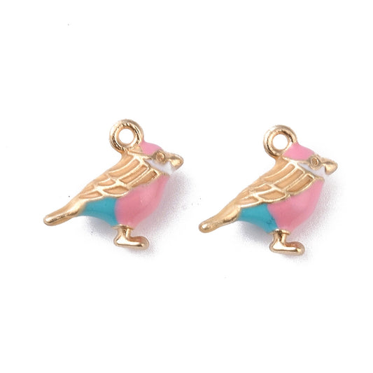 Gold Plated 3D Enamel Jay Charms 14x17mm - Pack of 2