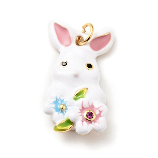 18k Gold Plated Enamel Bunny Charm 25x13mm