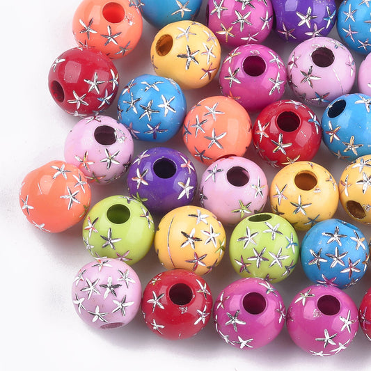 10mm Multi Coloured Acrylic Starburst Beads – Pack of 25