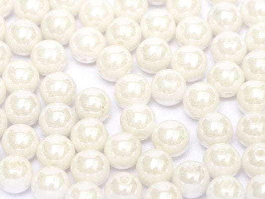 3mm Pressed Glass Round Beads - Pack of 100 - Chalk White Shimmer
