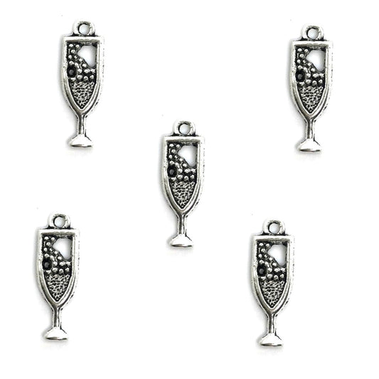 Antique Silver Champagne Flute Charm 20x7mm – Pack of 5
