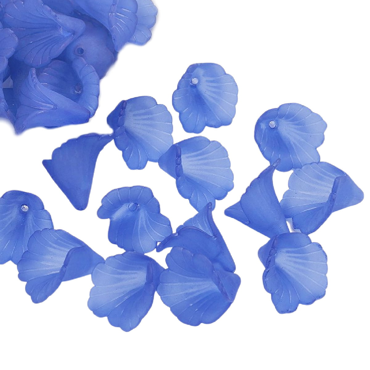 Lucite Trumpet Flower Beads – 18mm – Pack of 10 – Cornflower Blue