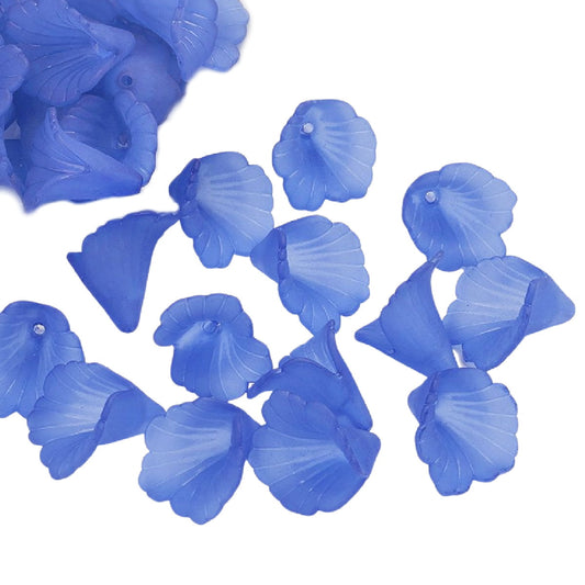 Lucite Trumpet Flower Beads – 18mm – Pack of 10 – Cornflower Blue
