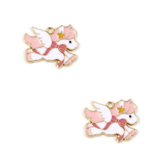 Gold Plated Enamel Cute Flying Pony Charm 26x22mm – Pack of 2
