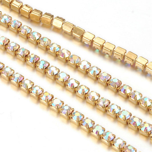 4mm Gold Plated Cup Chain – Crystal AB – 1 meter Length
