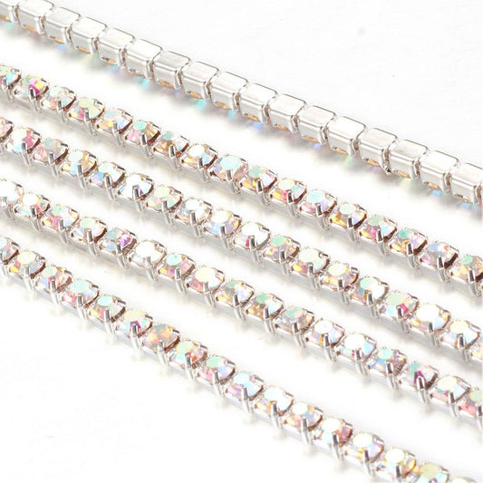 4mm Silver Plated Cup Chain – Crystal AB – 1m Length