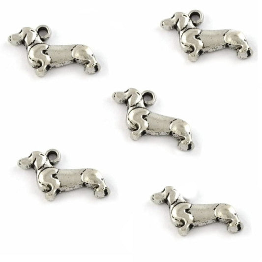 Antique Silver Dachshund Charm 12x13mm – Pack of 5