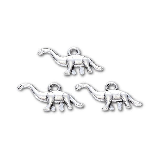 Antique Silver Dinosaur Charm 14x27mm - Pack of 5
