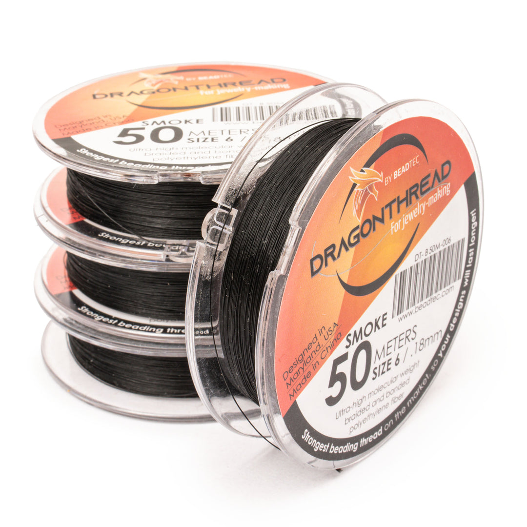 BeadTec DragonThread - Black/Smoke | Size 6 (Medium) | 50 Meter Spool