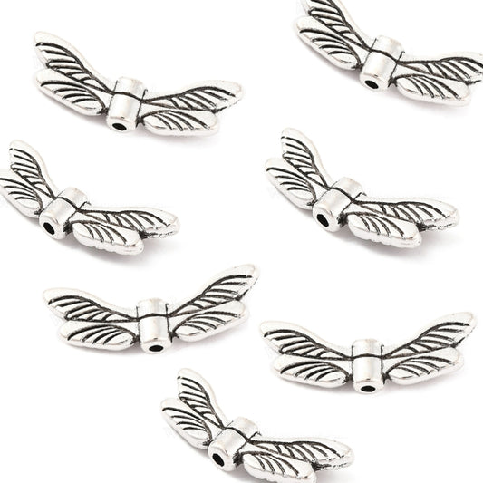 Silver Dragonfly Wings Bead Charm 20x7mm – Pack of 10