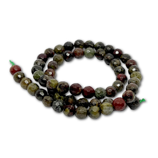 6mm Natural Faceted Dragon Blood Jasper Gemstone Bead Strand - Approx 60 Beads