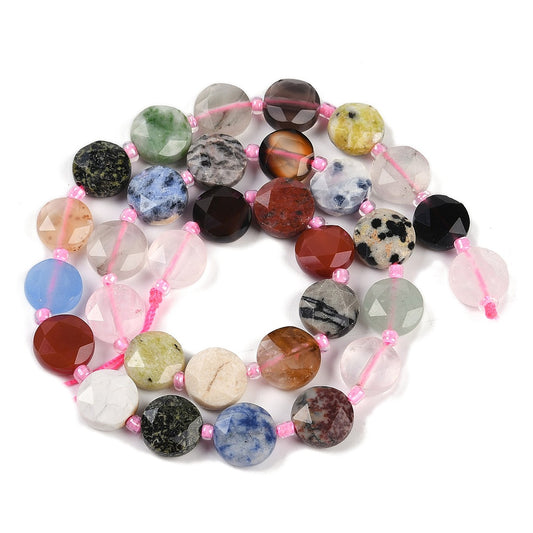 10x6mm Faceted Coin Mixed Gemstone Bead Strand - Approx 30 Gems