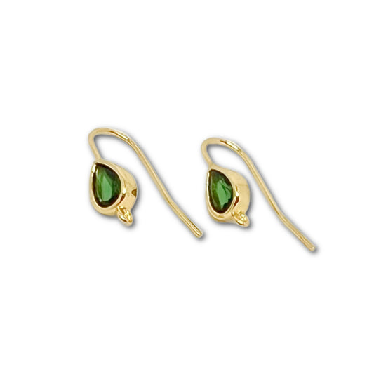 18k Gold Plated Crystal Drop Shepherd Hook - Emerald - Priced Per Pair