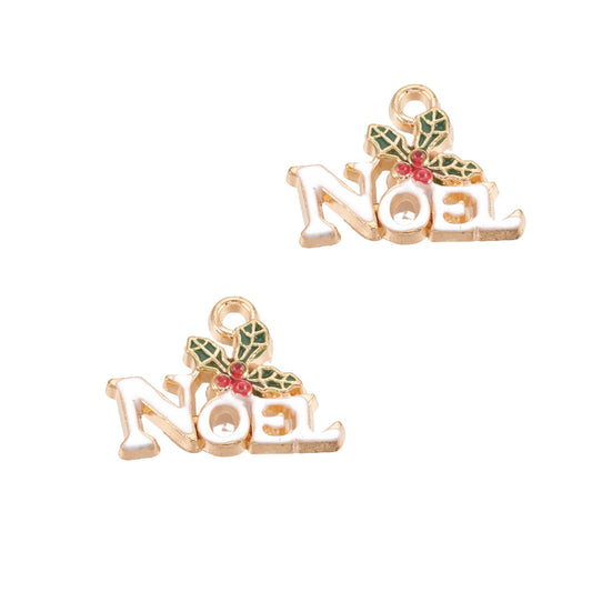 18x15mm Gold Plated Enamel Noel Charms - Pack of 2