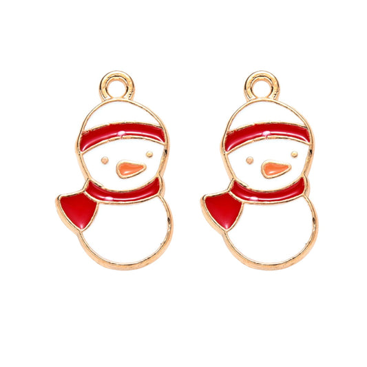 Gold Plated Enamel Cute Little Snowman Charm 22x12mm - Pack of 2
