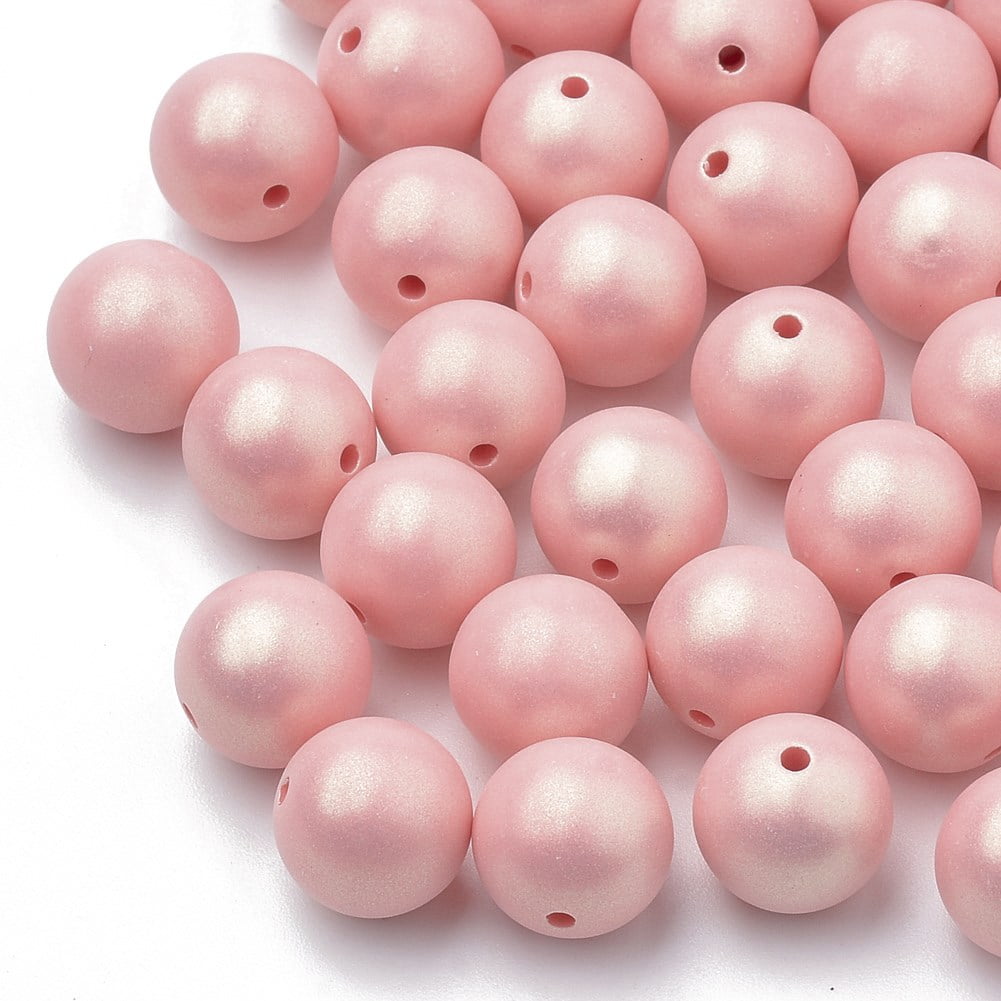 8mm Acrylic Shimmer Pearl Beads - Pack of 50 - Pastel Coral
