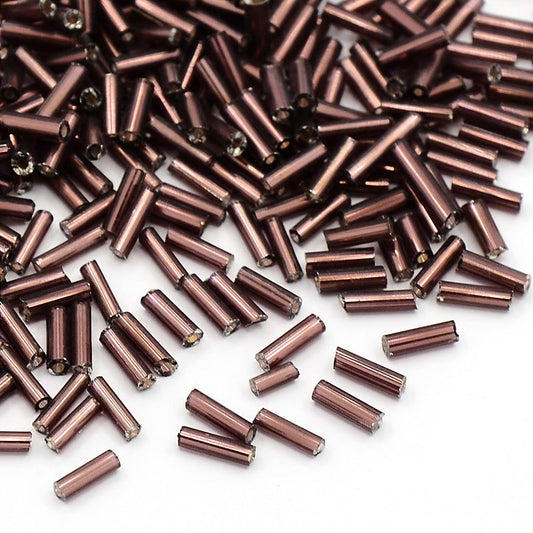 6x1.8mm FGB Silver Lined Bugle Beads - 10g - Bronze
