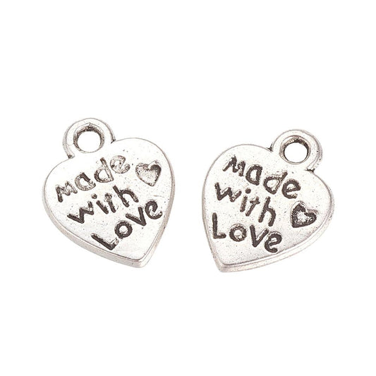 Silver Plated Made with Love Charms 12x9mm – Pack of 10