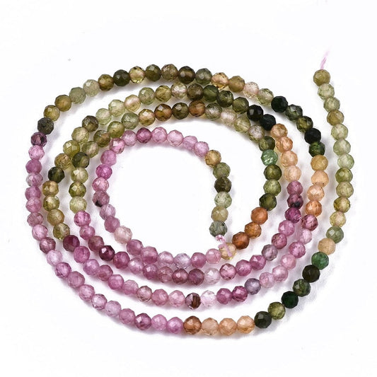 2.5mm Natural African Tourmaline Faceted Round Bead Strand – Approx 180 beads