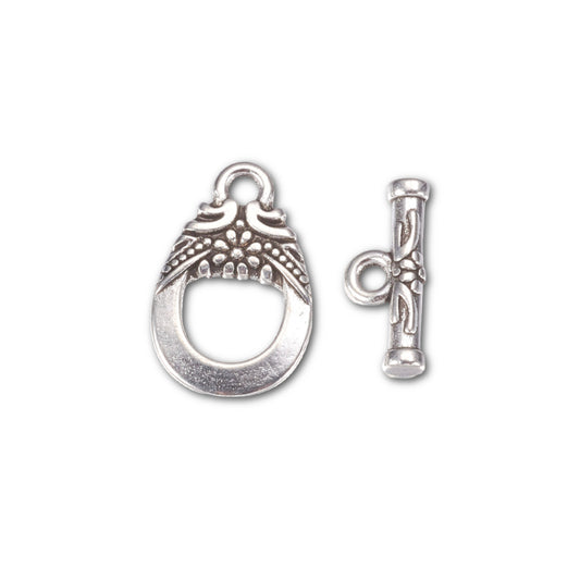 Silver Plated Ornate Teardrop Toggle 19x11mm